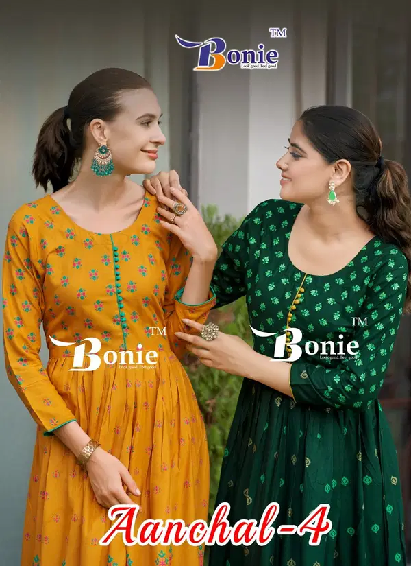 Aanchal 4 By Bonie Rayon Printed Anarkali Designer Long Kurtis Wholesalers In India